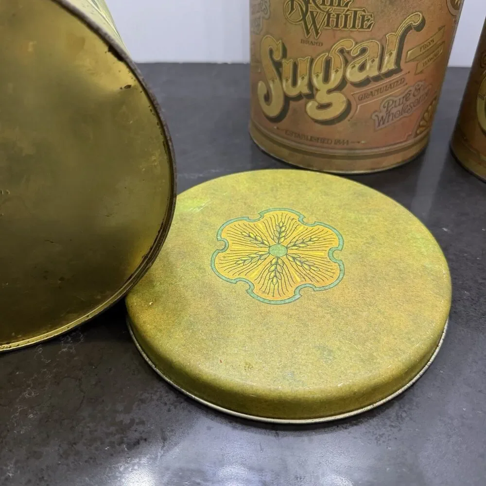 Vintage Ballonoff Flour Sugar Coffee Tin Canister Set MCM Retro Kitchen Litho US
